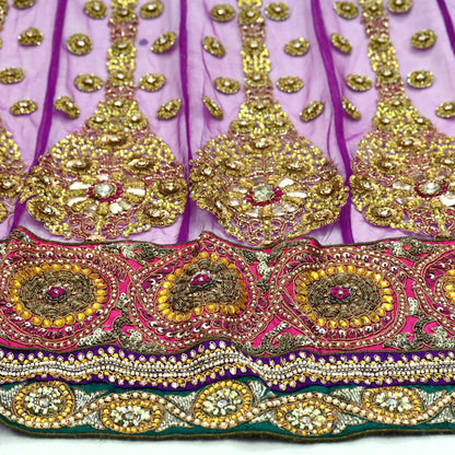 Indian New Heavy Sari Purple Net/Mesh Hand Embroidered Designer Manish Malhotra Lehenga Sarees 5Yd Ethnic Zardozi With Blouse Fabric