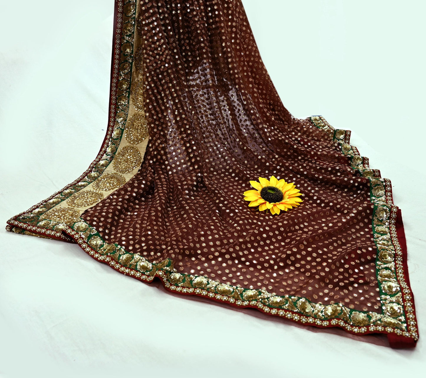 Indian New Saree Brown Mesh/Net Hand Embroidered Sabyasachi Designer Sari 6Yd Soft Ethnic Bollywood Party saree With Blouse Fabric
