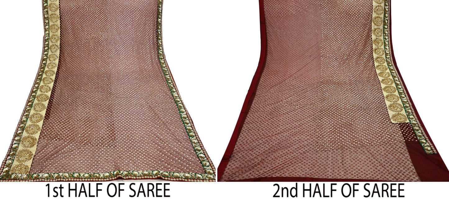 Indian New Saree Brown Mesh/Net Hand Embroidered Sabyasachi Designer Sari 6Yd Soft Ethnic Bollywood Party saree With Blouse Fabric