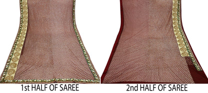 Indian New Saree Brown Mesh/Net Hand Embroidered Sabyasachi Designer Sari 6Yd Soft Ethnic Bollywood Party saree With Blouse Fabric