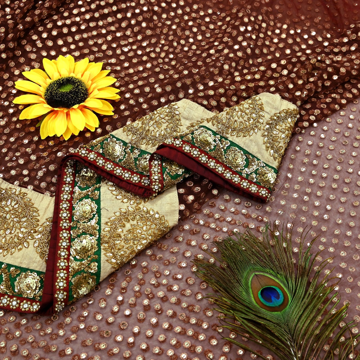 Indian New Saree Brown Mesh/Net Hand Embroidered Sabyasachi Designer Sari 6Yd Soft Ethnic Bollywood Party saree With Blouse Fabric