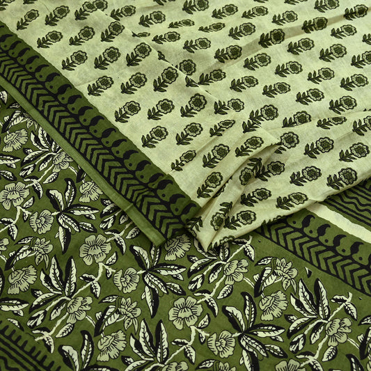 Indian Vintage Block Printed Pure Cotton Saree | 5 Yards | Soft Fabric for Sewing, Crafting, Quilting, Upcycling, Dressmaking & Boho Decor