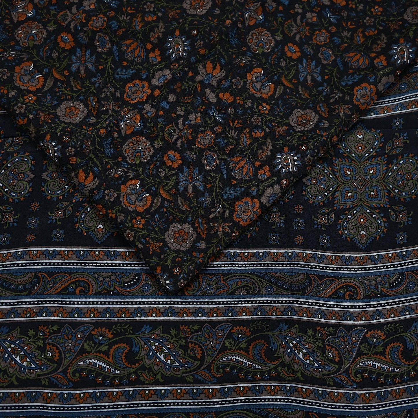 Indian Vintage Black Pure Crepe Silk Printed Saree | 5 Yards | Floral Craft Fabric | Soft Drape for Sewing, Dressmaking, Quilting &Upcycling