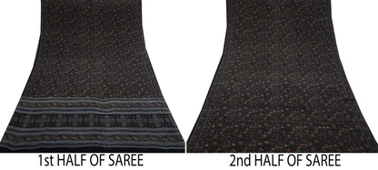 Indian Vintage Black Pure Crepe Silk Printed Saree | 5 Yards | Floral Craft Fabric | Soft Drape for Sewing, Dressmaking, Quilting &Upcycling