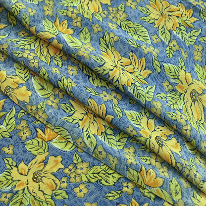 Indian Vintage Blue Pure Crepe Silk Printed Saree | 5 Yards | Floral Craft Fabric | Soft Drape for Sewing, Dressmaking, Quilting &Upcycling