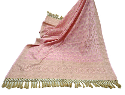 Indian Vintage Pink Dupatta Long Stole Woven Cotton Scarves Veil Golden Zari Soft Floral Design Wrap Boho Upcycle For Designing