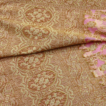 Indian Vintage Pink Dupatta Long Stole Woven Cotton Scarves Veil Golden Zari Soft Floral Design Wrap Boho Upcycle For Designing