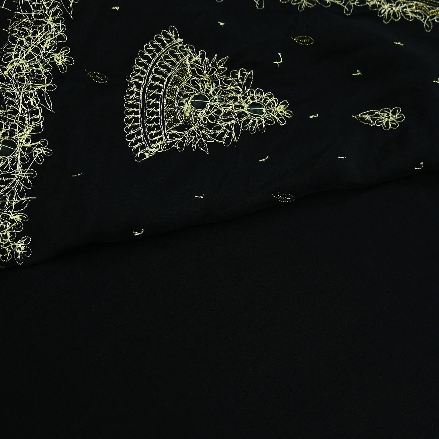 Indian Vintage Black Saree | Pure Crepe Silk | Hand Embroidered Zardozi Work | 5 Yards | Soft Craft Fabric for Sewing, Dressmaking Upcycling