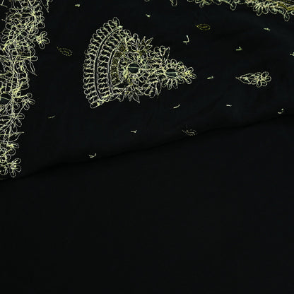 Indian Vintage Black Saree | Pure Crepe Silk | Hand Embroidered Zardozi Work | 5 Yards | Soft Craft Fabric for Sewing, Dressmaking Upcycling