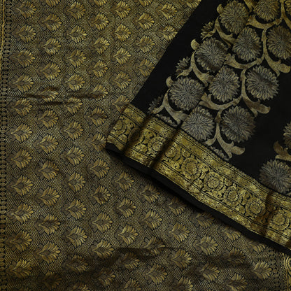 Indian Antique Vintage Black Kanjivaram Saree | Handwoven | 100% Pure Silk | Heavy Zari Work | 5 Yards Craft Fabric for Sewing, Dressmaking