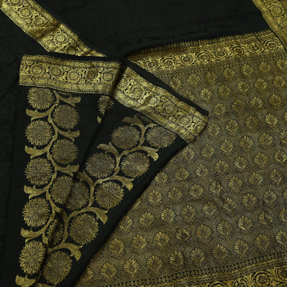 Indian Antique Vintage Black Kanjivaram Saree | Handwoven | 100% Pure Silk | Heavy Zari Work | 5 Yards Craft Fabric for Sewing, Dressmaking