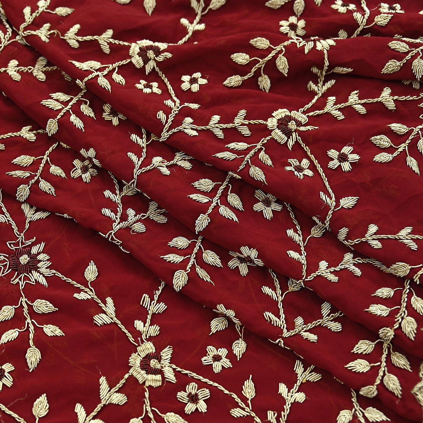 Indian Vintage Heavy Bridal Dupatta Maroon Pure Georgette Silk | Hand Embroidered Zardozi Zari Dabka Stole | Floral Wedding/Party Hijab Veil