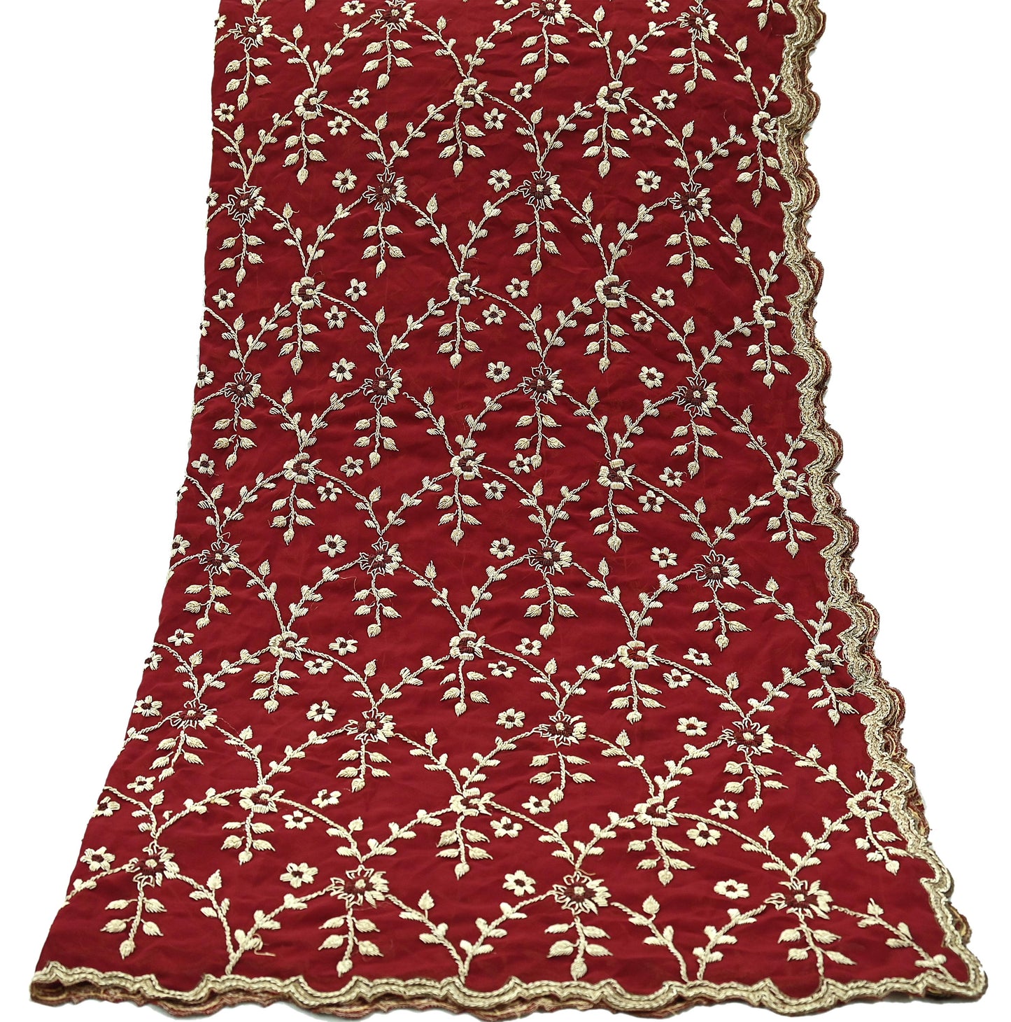 Indian Vintage Heavy Bridal Dupatta Maroon Pure Georgette Silk | Hand Embroidered Zardozi Zari Dabka Stole | Floral Wedding/Party Hijab Veil