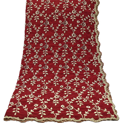 Indian Vintage Heavy Bridal Dupatta Maroon Pure Georgette Silk | Hand Embroidered Zardozi Zari Dabka Stole | Floral Wedding/Party Hijab Veil