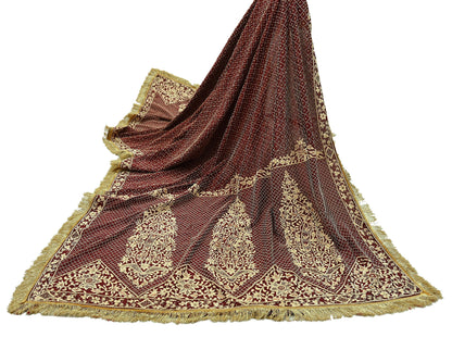 Indian Vintage Heavy Maroon Wedding Dupatta | Pure Silk | Hand Embroidered Zardozi, Dabka, Zari & Beaded Bridal Stole, Veil Scarves