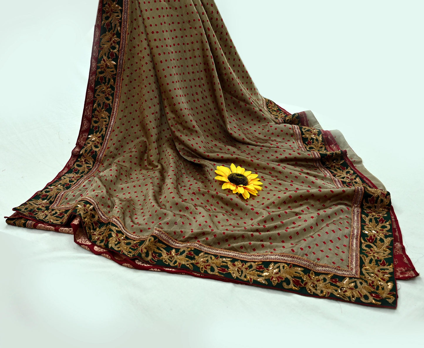 Indian New Saree Pure Chanderi Silk & Satin Silk Hand Embroidered Sabyasachi Designer Sari 6Yd Soft Ethnic Zardozi/ With Blouse Fabric