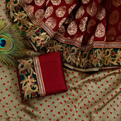 Indian New Saree Pure Chanderi Silk & Satin Silk Hand Embroidered Sabyasachi Designer Sari 6Yd Soft Ethnic Zardozi/ With Blouse Fabric