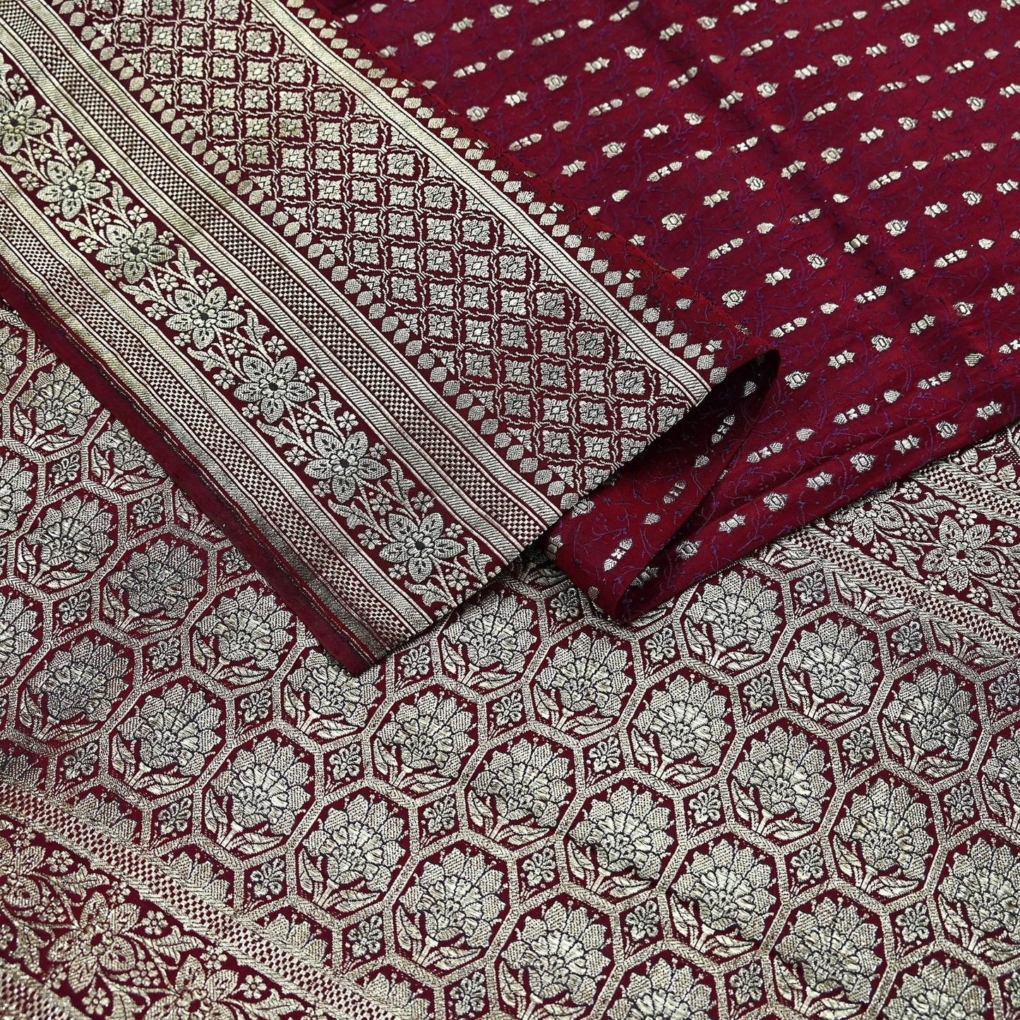 Vintage Banarasi Saree Pure Satin Silk Woven Brocade Zari Fabric Maroon Heavy Craft Sari 5 Yards Indian Antique Textile Dress Making