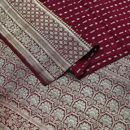 Vintage Banarasi Saree Pure Satin Silk Woven Brocade Zari Fabric Maroon Heavy Craft Sari 5 Yards Indian Antique Textile Dress Making
