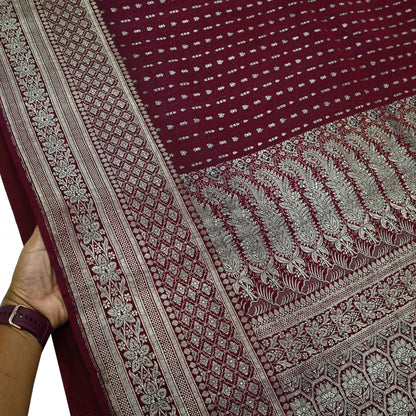 Vintage Banarasi Saree Pure Satin Silk Woven Brocade Zari Fabric Maroon Heavy Craft Sari 5 Yards Indian Antique Textile Dress Making