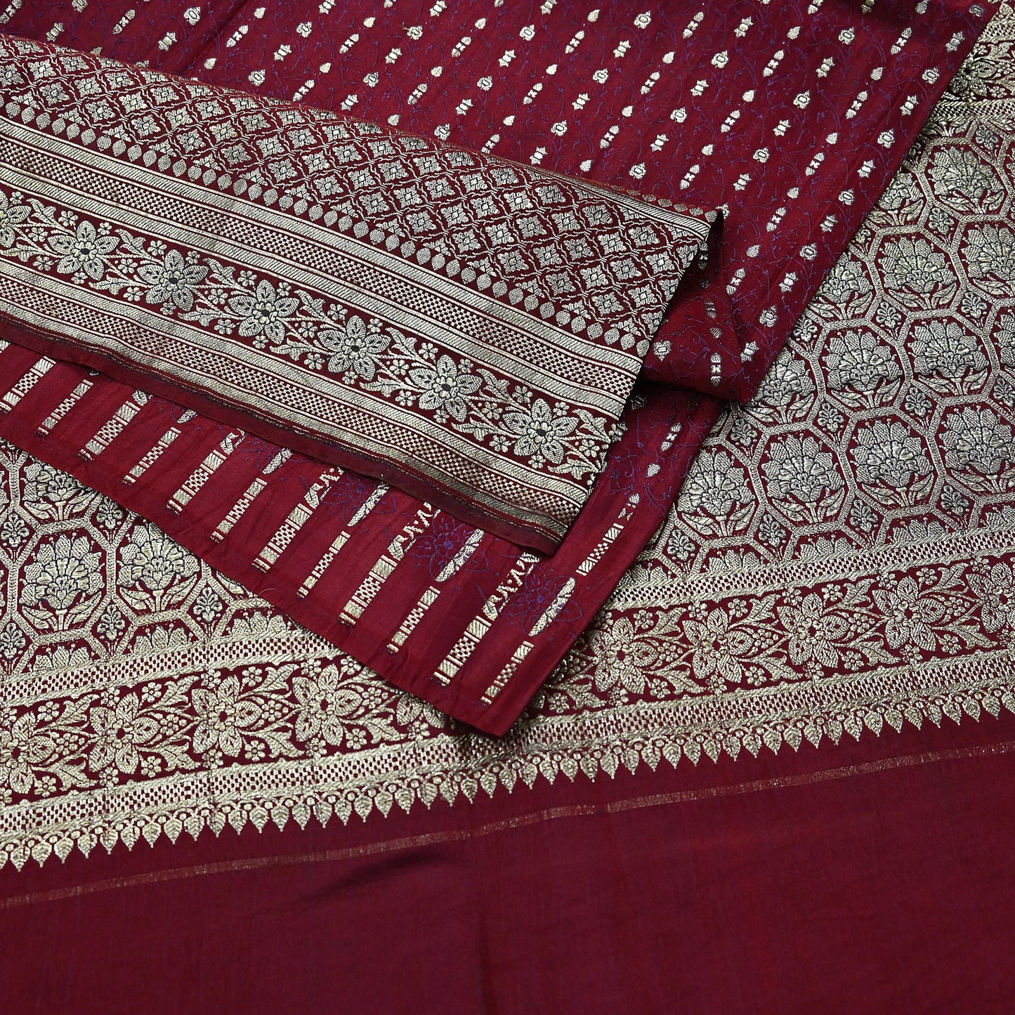 Vintage Banarasi Saree Pure Satin Silk Woven Brocade Zari Fabric Maroon Heavy Craft Sari 5 Yards Indian Antique Textile Dress Making