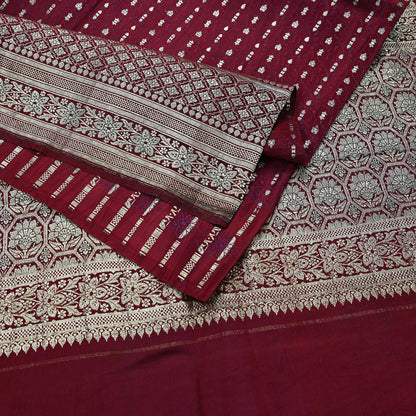 Vintage Banarasi Saree Pure Satin Silk Woven Brocade Zari Fabric Maroon Heavy Craft Sari 5 Yards Indian Antique Textile Dress Making