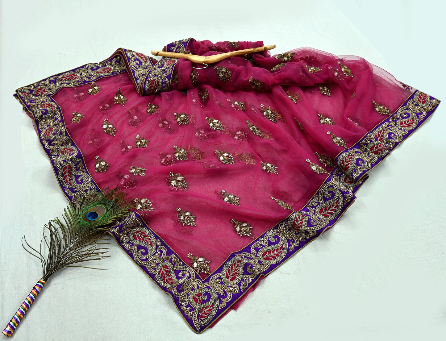 Indian New Saree Pink Mesh/Net Hand Embroidered Sabyasachi Designer Sari 6Yd Soft Ethnic Bollywood Party saree With Blouse Fabric
