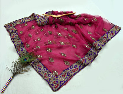 Indian New Saree Pink Mesh/Net Hand Embroidered Sabyasachi Designer Sari 6Yd Soft Ethnic Bollywood Party saree With Blouse Fabric