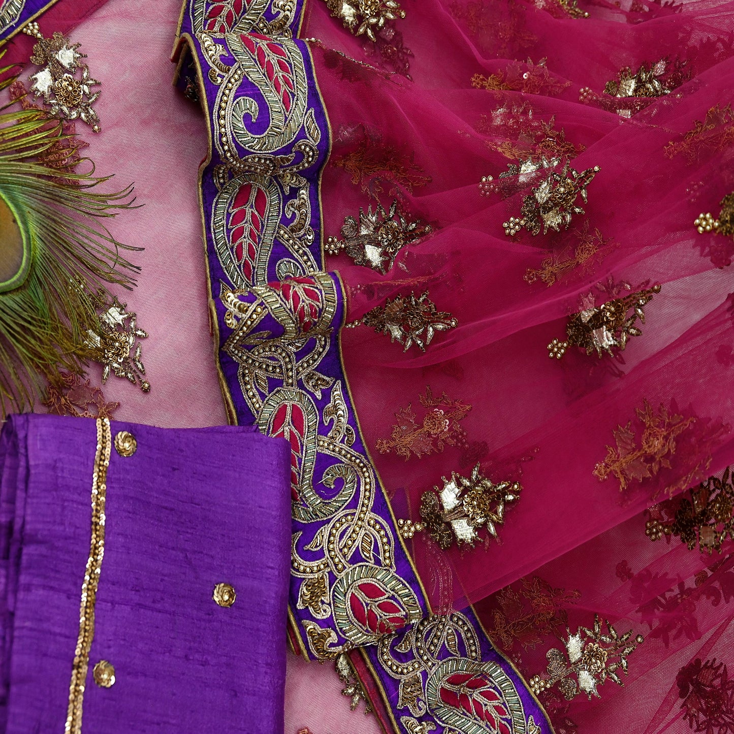 Indian New Saree Pink Mesh/Net Hand Embroidered Sabyasachi Designer Sari 6Yd Soft Ethnic Bollywood Party saree With Blouse Fabric