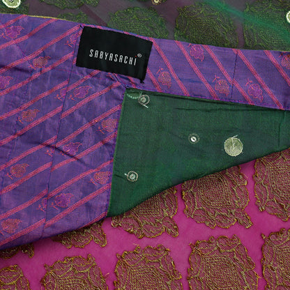Indian New Sari Green & Purple Net/Mesh Hand Embroidered Designer Sabyasachi Sarees 6yd Ethnic Zardozi/Dabka Zari With Blouse Fabric