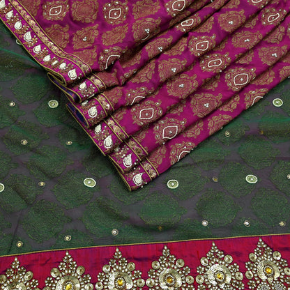 Indian New Sari Green & Purple Net/Mesh Hand Embroidered Designer Sabyasachi Sarees 6yd Ethnic Zardozi/Dabka Zari With Blouse Fabric