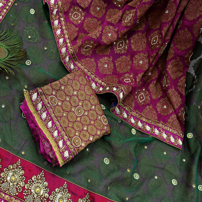 Indian New Sari Green & Purple Net/Mesh Hand Embroidered Designer Sabyasachi Sarees 6yd Ethnic Zardozi/Dabka Zari With Blouse Fabric