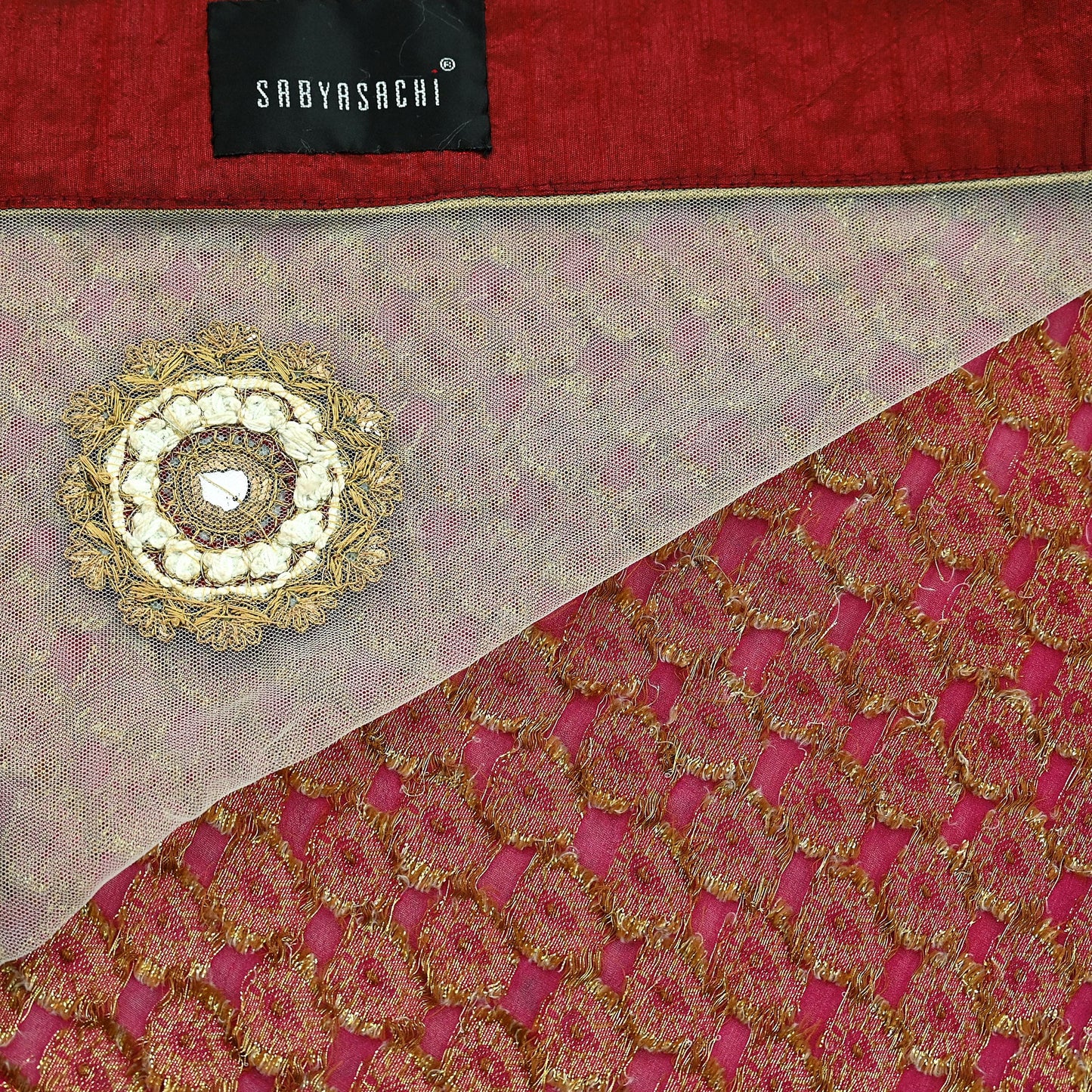 Indian New Sari White & Pink Net/Mesh Hand Embroidered Designer Sabyasachi Lehenga Sarees 5yd Ethnic Zardozi/Dabka Zari With Blouse Fabric