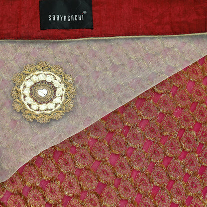 Indian New Sari White & Pink Net/Mesh Hand Embroidered Designer Sabyasachi Lehenga Sarees 5yd Ethnic Zardozi/Dabka Zari With Blouse Fabric
