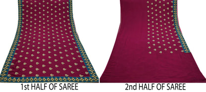 Indian Heavy Sari Maroon Pure Georgette Silk Hand Embroidered Sarees Designer Sabyasachi 6Yd Sewing Ethnic Sarees With Blouse Fabric