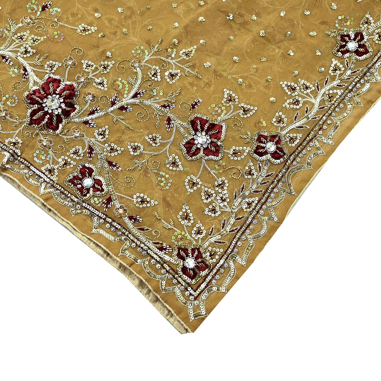 Indian Vintage Beige Dupatta Pure Georgette silk Long Stole Hand Embroidered Scarves Stole Veil Wrap Sequins