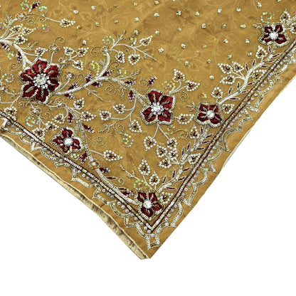 Indian Vintage Beige Dupatta Pure Georgette silk Long Stole Hand Embroidered Scarves Stole Veil Wrap Sequins