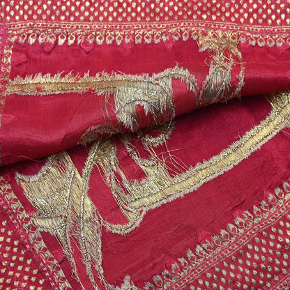 Indian Vintage Dupatta Pink Long Stole Hand Woven Chanderi Scarf Veil Soft Floral Zari Boho