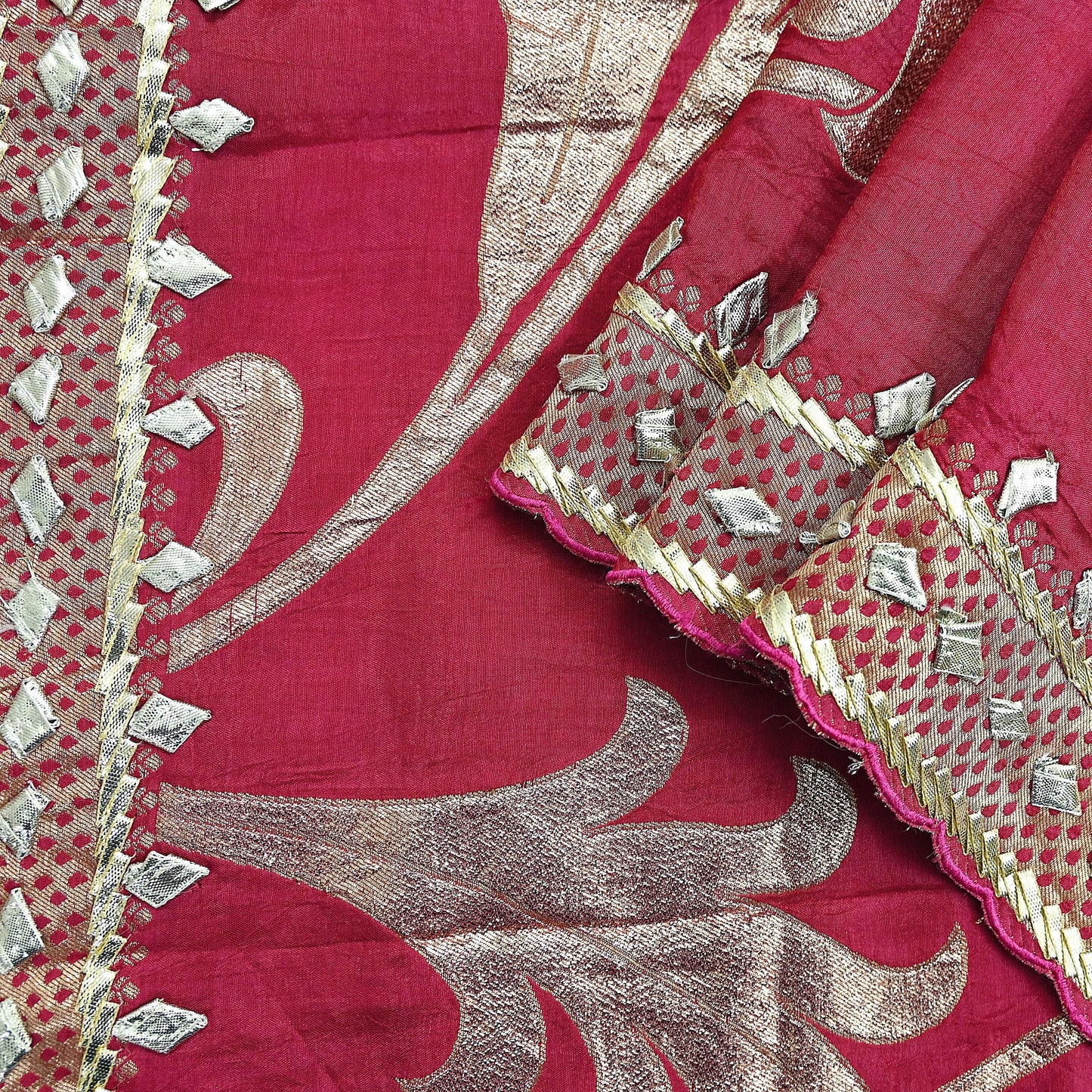 Indian Vintage Dupatta Pink Long Stole Hand Woven Chanderi Scarf Veil Soft Floral Zari Boho