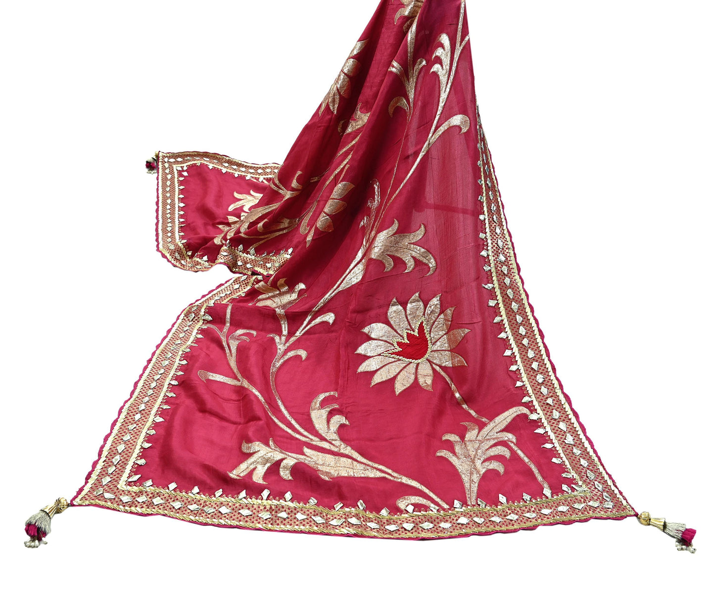 Indian Vintage Dupatta Pink Long Stole Hand Woven Chanderi Scarf Veil Soft Floral Zari Boho