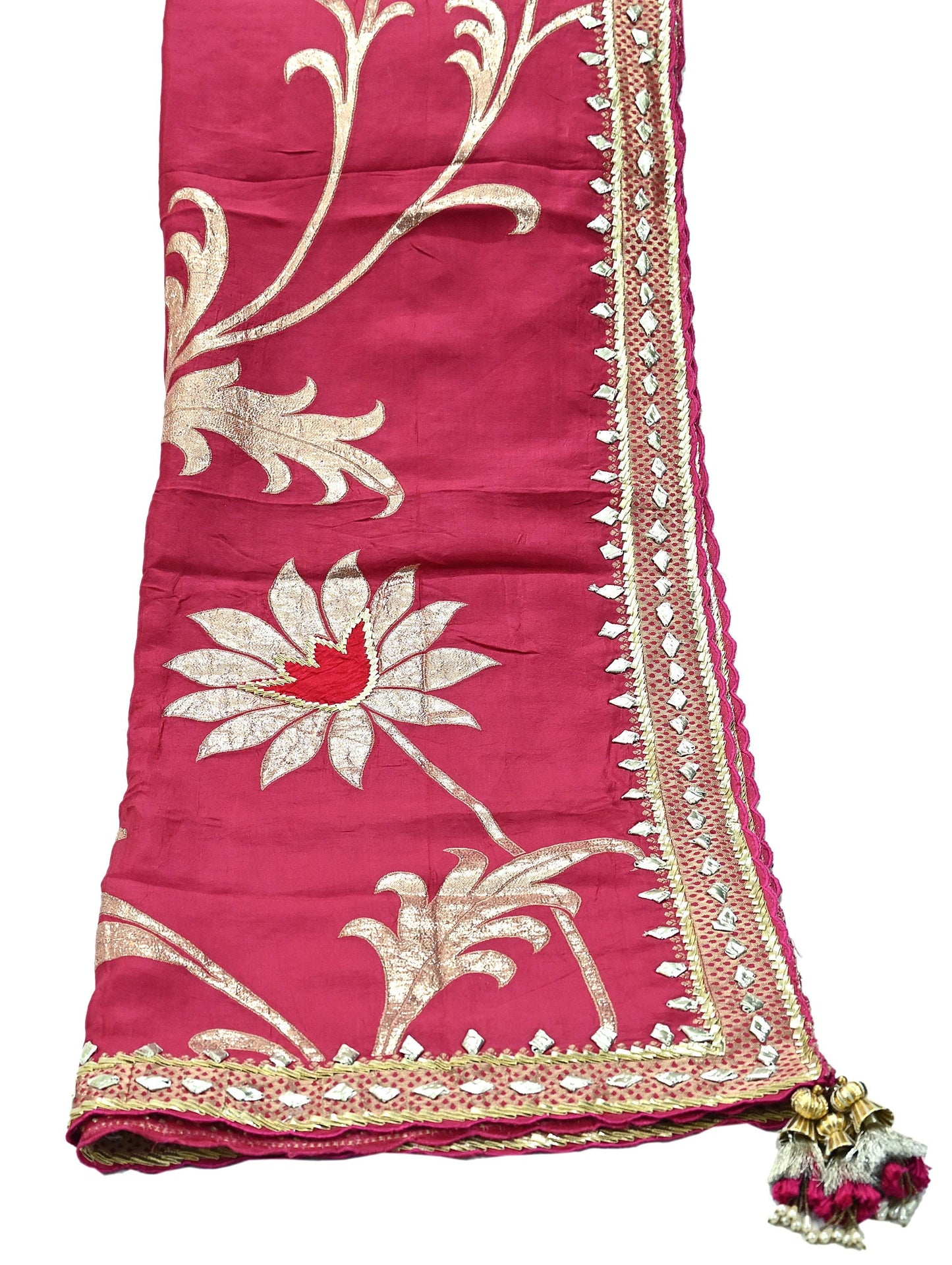 Indian Vintage Dupatta Pink Long Stole Hand Woven Chanderi Scarf Veil Soft Floral Zari Boho