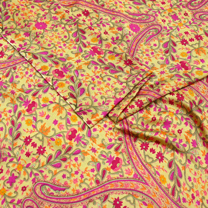 Indian Vintage Saree Beige Moss Crepe Printed Sari | 5 Yards | Floral Soft Fabric for Sewing, Dressmaking, Crafting, Quilting