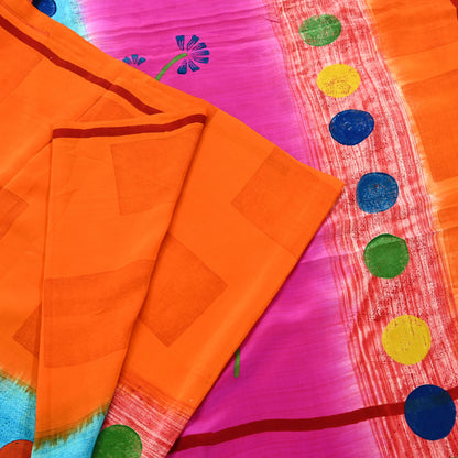 Indian Vintage Multi Pure Crepe Silk Saree | Abstract Print | 5 Yards | Soft Sewing Fabric for Dressmaking, Quilting, Crafting & Upcycling