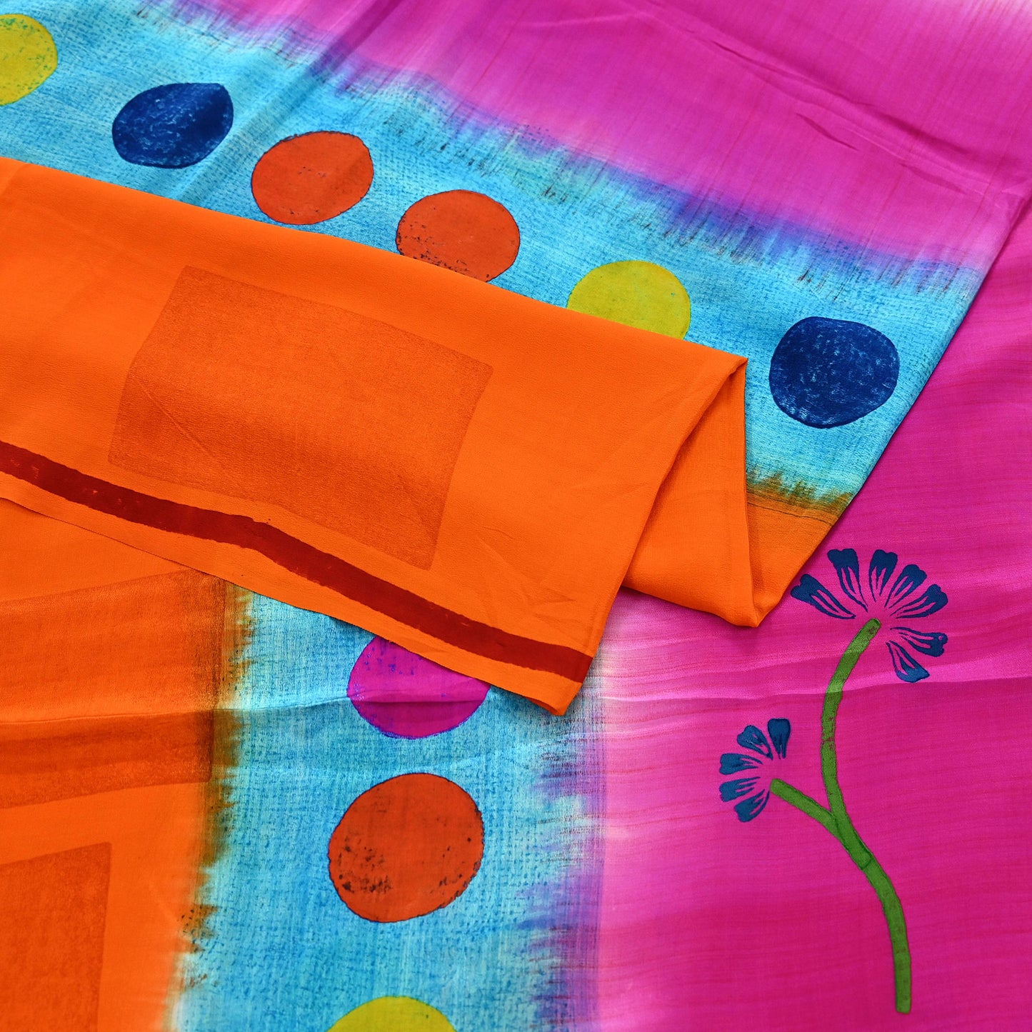 Indian Vintage Multi Pure Crepe Silk Saree | Abstract Print | 5 Yards | Soft Sewing Fabric for Dressmaking, Quilting, Crafting & Upcycling