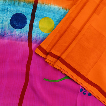 Indian Vintage Multi Pure Crepe Silk Saree | Abstract Print | 5 Yards | Soft Sewing Fabric for Dressmaking, Quilting, Crafting & Upcycling