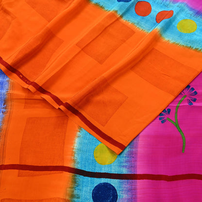 Indian Vintage Multi Pure Crepe Silk Saree | Abstract Print | 5 Yards | Soft Sewing Fabric for Dressmaking, Quilting, Crafting & Upcycling