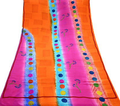 Indian Vintage Multi Pure Crepe Silk Saree | Abstract Print | 5 Yards | Soft Sewing Fabric for Dressmaking, Quilting, Crafting & Upcycling