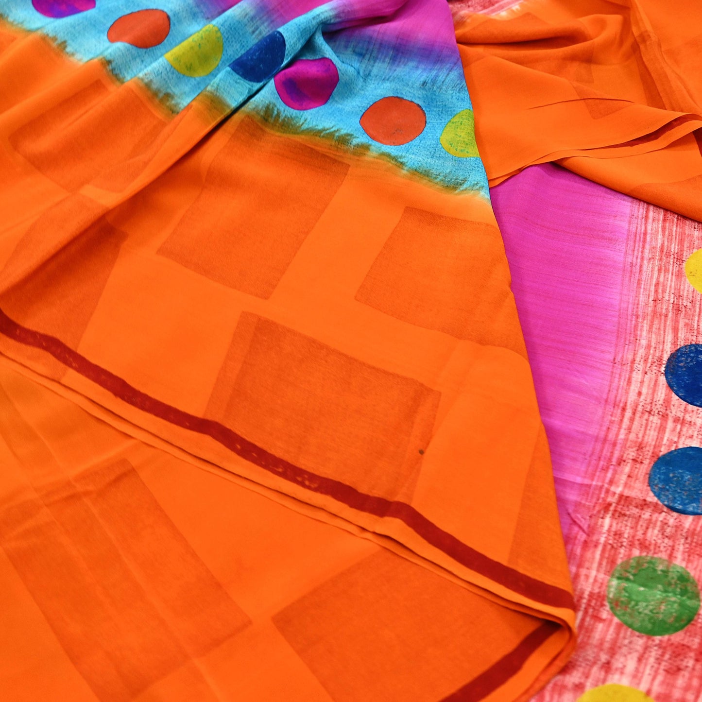 Indian Vintage Multi Pure Crepe Silk Saree | Abstract Print | 5 Yards | Soft Sewing Fabric for Dressmaking, Quilting, Crafting & Upcycling