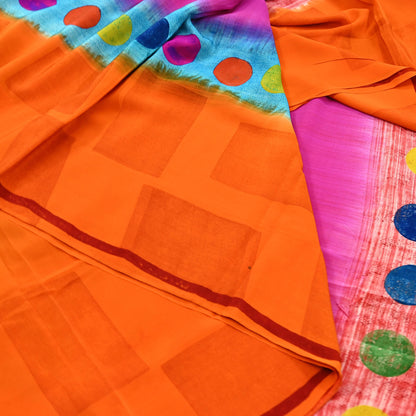 Indian Vintage Multi Pure Crepe Silk Saree | Abstract Print | 5 Yards | Soft Sewing Fabric for Dressmaking, Quilting, Crafting & Upcycling