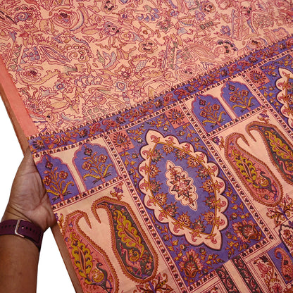 Indian Vintage Peach Pure Silk Printed Saree | 5 Yards | Soft Floral Fabric for Dressmaking, Quilting, Crafting, Sewing & Upcycling